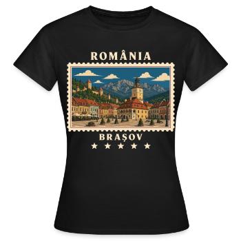 Rumänien Brașov Vintage Reisemarke - Frauen T-Shirt - Schwarz - Vorne - AI Model Female 172 dark (172cm)