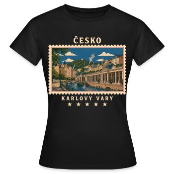 Tschechien Karlovy Vary Vintage Reisemarke - Frauen T-Shirt - Schwarz - Vorne - AI Model Female 172 dark (172cm)