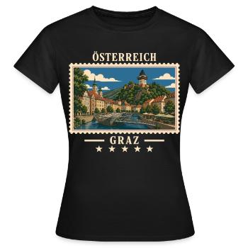 Österreich Graz Vintage Reisemarke - Frauen T-Shirt - Schwarz - Vorne - AI Model Female 172 dark (172cm)
