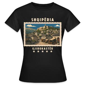 Albanien Gjirokastër Vintage Reisemarke - Frauen T-Shirt - Schwarz - Vorne - AI Model Female 172 dark (172cm)