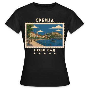 Serbien Novi Sad Vintage Reisemarke - Frauen T-Shirt - Schwarz - Vorne - AI Model Female 172 dark (172cm)