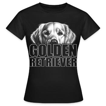 Golden Retriever Porträt mit Schriftzug - Frauen T-Shirt - Schwarz - Vorne - AI Model Female 172 dark (172cm)