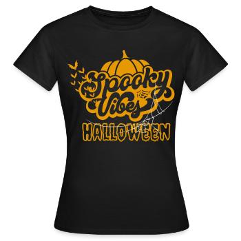 Spooky Vibes Halloween Kürbis Fledermaus Design - Frauen T-Shirt - Schwarz - Vorne - AI Model Female 172 dark (172cm)