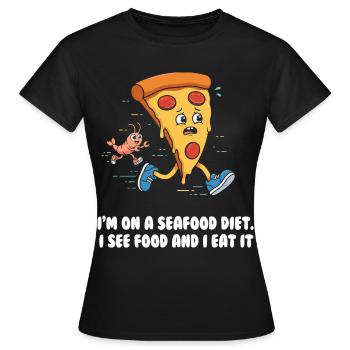 Jeu de mots sur le régime de fruits de mer avec pizza et crevettes - T-shirt Femme - noir - Devant - AI Model Female 172 dark (172cm)