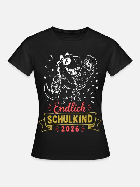 Endlich Schulkind 2026 Dino - Frauen T-Shirt - Schwarz