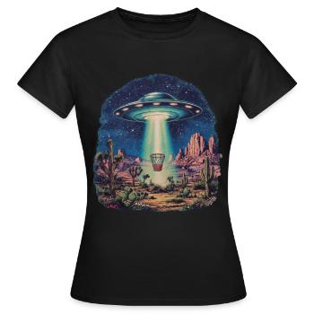 Panier de disc golf UFO Désert Rétro Vintage Sci-Fi Moti - T-shirt Femme - noir - Devant - AI Model Female 172 dark (172cm)
