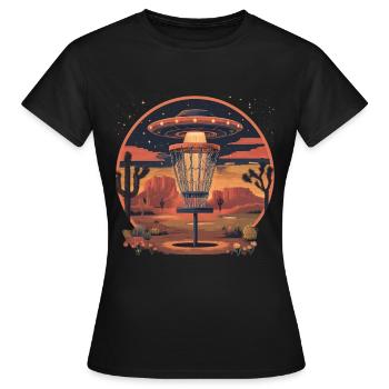 Disc Golf Set UFO Wüste Retro Vintage Kakteen  - Frauen T-Shirt - Schwarz - Vorne - AI Model Female 172 dark (172cm)