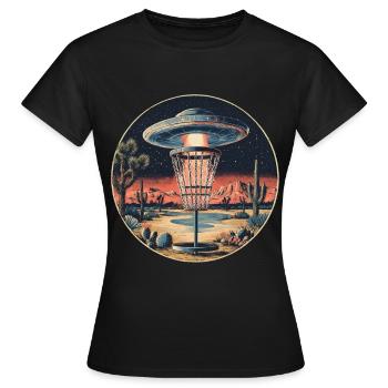Disc Golf Starter UFO Korb Retro Vintage Wüste Ste - Frauen T-Shirt - Schwarz - Vorne - AI Model Female 172 dark (172cm)