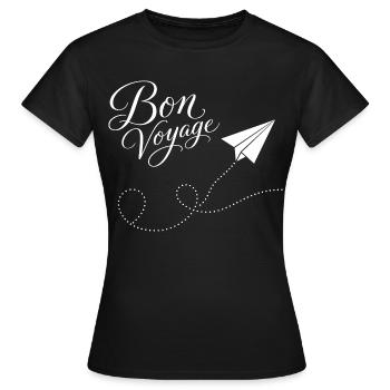 Bon Voyage Papierzug Flugzeug Motiv - Frauen T-Shirt - Schwarz - Vorne - AI Model Female 172 dark (172cm)