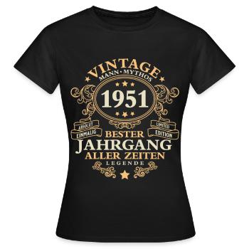 Vintage 1951 Jahrgang Mann 75. Geburtstag - Frauen T-Shirt - Schwarz - Vorne - AI Model Female 172 dark (172cm)