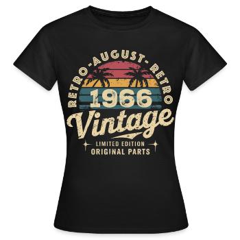 August 1966 Retro Vintage Birthday Palm Trees - Women's T-Shirt - black - Front - AI Model Female 172 dark (172cm)