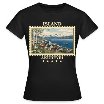 Island Akureyri Vintage Reisemarke - Frauen T-Shirt - Schwarz - Vorne - AI Model Female 172 dark (172cm)