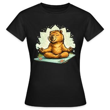Sweet capybara doing yoga - Women's T-Shirt - black - Front - AI Model Female 172 dark (172cm)