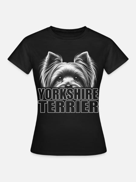 Yorkshire Terrier Porträt mit Schriftzug - Frauen T-Shirt - Schwarz
