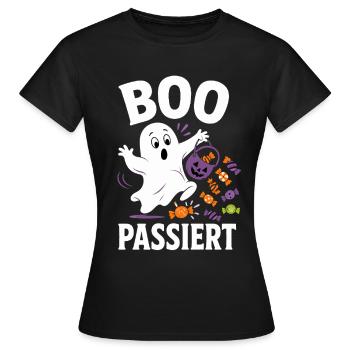 Boo Happens – Fantôme d’Halloween avec des bonbons - T-shirt Femme - noir - Devant - AI Model Female 172 dark (172cm)