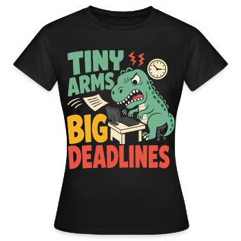 T-Rex avec des armes légères dans le bureau - T-shirt Femme - noir - Devant - AI Model Female 172 dark (172cm)