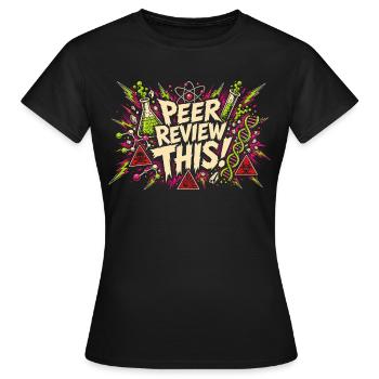 Peer Review This! Comic Lab Chaos - Women's T-Shirt - black - Front - AI Model Female 172 dark (172cm)