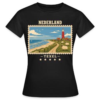 Niederlande Texel Vintage Reisemarke - Frauen T-Shirt - Schwarz - Vorne - AI Model Female 172 dark (172cm)