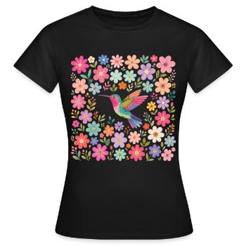 Hummingbird Flowers Bird Watcher - Women's T-Shirt - black - Front - AI Model Female 172 dark (172cm)