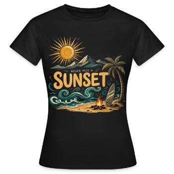 Never Miss A Sunset Surf Beach - Women's T-Shirt - black - Front - AI Model Female 172 dark (172cm)