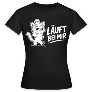 Katzen Shirt – Läuft bei mir - Frauen T-Shirt - Schwarz - Vorne - AI Model Female 172 dark (172cm)