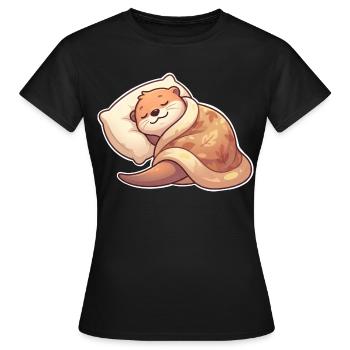 Sleeping Otter - Women's T-Shirt - black - Front - AI Model Female 172 dark (172cm)