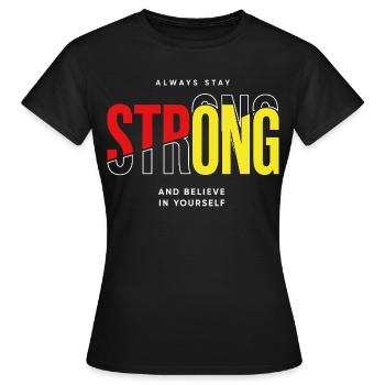 Toujours Fort: Typo vibrant rouge jaune - T-shirt Femme - noir - Devant - AI Model Female 172 dark (172cm)