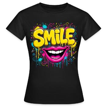 Graffiti-Lächeln in Neonfarben - Frauen T-Shirt - Schwarz - Vorne - AI Model Female 172 dark (172cm)