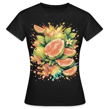 Tropical Guava Exotic Fruit Splash Art - Women's T-Shirt - black - Front - AI Model Female 172 dark (172cm)