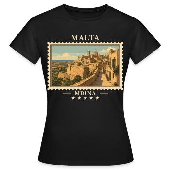 Malta Mdina Vintage Reisemarke - Frauen T-Shirt - Schwarz - Vorne - AI Model Female 172 dark (172cm)
