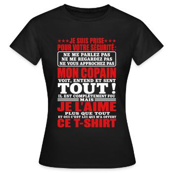 Copine Couple Cadeau humour personnalisé - T-shirt Femme - noir - Devant - AI Model Female 172 dark (172cm)