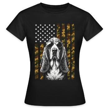 Basset Hound Dog US Flag Camo - Women's T-Shirt - black - Front - AI Model Female 172 dark (172cm)