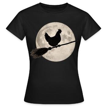 T-shirt Chicken Witch’s Broom, Full Moon Halloween - T-shirt Femme - noir - Devant - AI Model Female 172 dark (172cm)