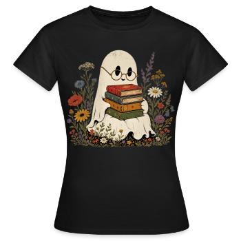 Adorables livres de fantômes T-shirt fleurs sauvages - T-shirt Femme - noir - Devant - AI Model Female 172 dark (172cm)