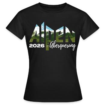 Alpen Überquerung 2026 - Wandern - Frauen T-Shirt - Schwarz - Vorne - AI Model Female 172 dark (172cm)
