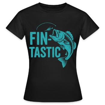 Fin-tastic! Funny Angler & Giant Fish Design - Women's T-Shirt - black - Front - AI Model Female 172 dark (172cm)