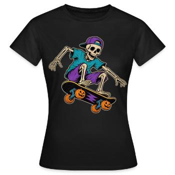 Motif de T-shirt vintage Squelette Skateur Squelette - T-shirt Femme - noir - Devant - AI Model Female 172 dark (172cm)