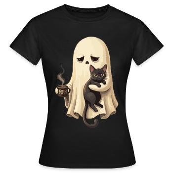 Chat fantôme avec une tasse à café - T-shirt Femme - noir - Devant - AI Model Female 172 dark (172cm)