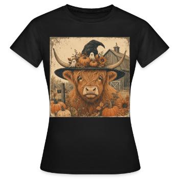 Scottish Cow Halloween Hoodie Vintage Cow - Women's T-Shirt - black - Front - AI Model Female 172 dark (172cm)