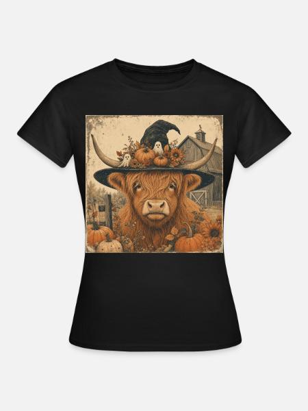 Schottisches Rind Halloween Hoodie Vintage Cow - Frauen T-Shirt - Schwarz