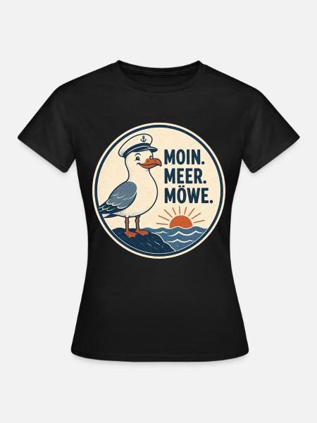 Moin Meer Möwe – Norddeutscher Küsten Spruch - Frauen T-Shirt - Schwarz