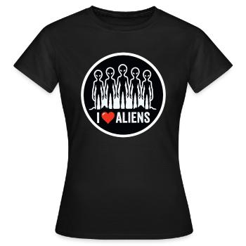 J’adore Aliens Extraterrestre Fan d’OVNI - T-shirt Femme - noir - Devant - AI Model Female 172 dark (172cm)