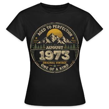 1973 August Geburtstagsgeschenk Vintage 1973 - Frauen T-Shirt - Schwarz - Vorne - AI Model Female 172 dark (172cm)