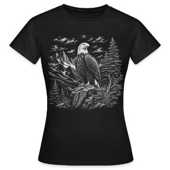 Proud bald eagle in mountain landscape - Women's T-Shirt - black - Front - AI Model Female 172 dark (172cm)