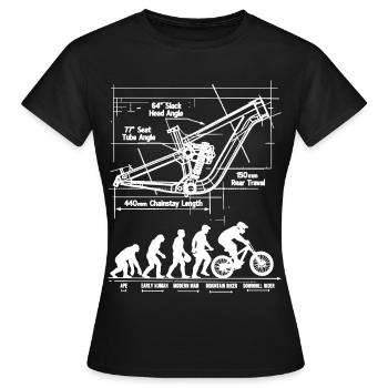 Plan de la MTB Evolution : châssis à suspension intégrale - T-shirt Femme - noir - Devant - AI Model Female 172 dark (172cm)