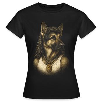 Mullet German Shepherd 80s Funny Dog Meme - Women's T-Shirt - black - Front - AI Model Female 172 dark (172cm)