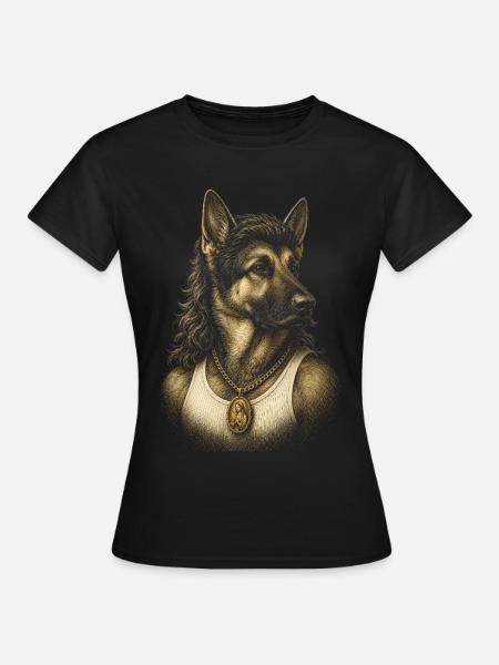 Mullet German Shepherd 80s Funny Dog Meme - Women's T-Shirt - black