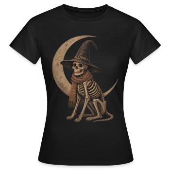 Skeleton Dog Witch Moon Hoodie Halloween Decoration - Women's T-Shirt - black - Front - AI Model Female 172 dark (172cm)