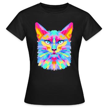 Explosion géométrique de chat - T-shirt Femme - noir - Devant - AI Model Female 172 dark (172cm)