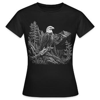 Bald eagles in a quiet mountain landscape - Women's T-Shirt - black - Front - AI Model Female 172 dark (172cm)